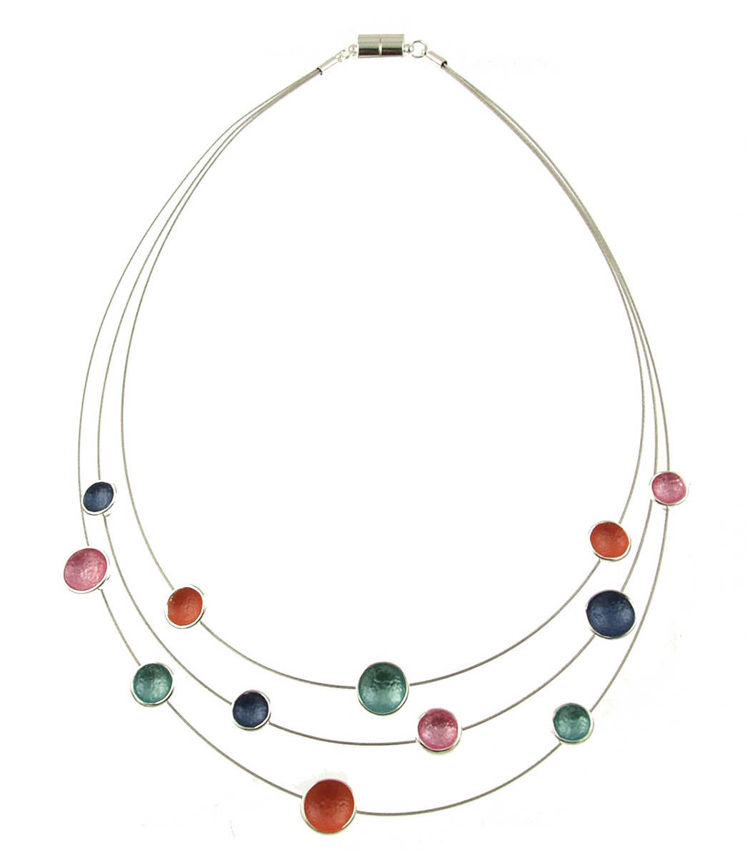 Origin Jewelry - Dot Necklace, Three Strand Necklace, Multi Tones: Blue Green
