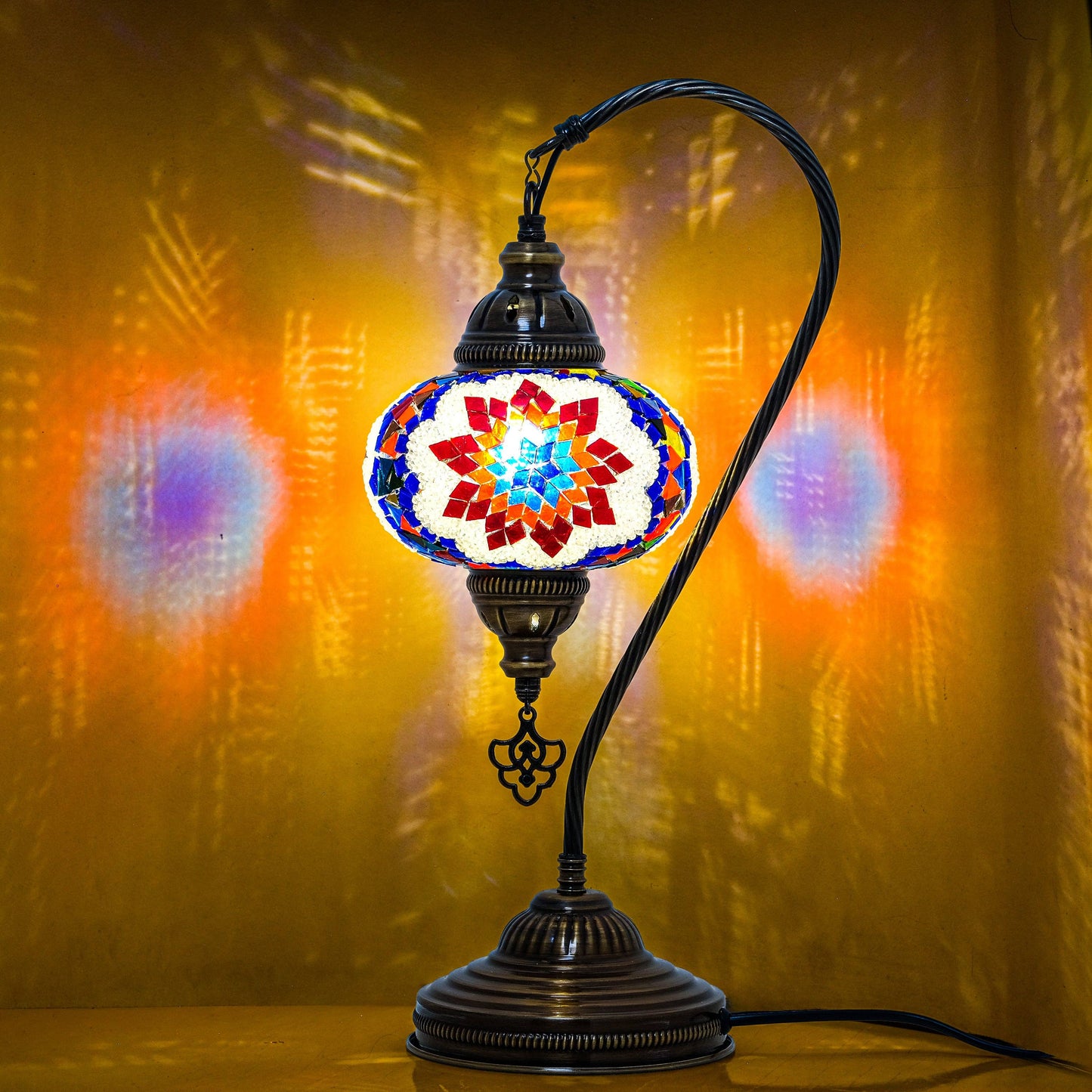 Mozaist LLC - Mozaist Handmade Turkish Mosaic Swan Table Lamp Multicolor