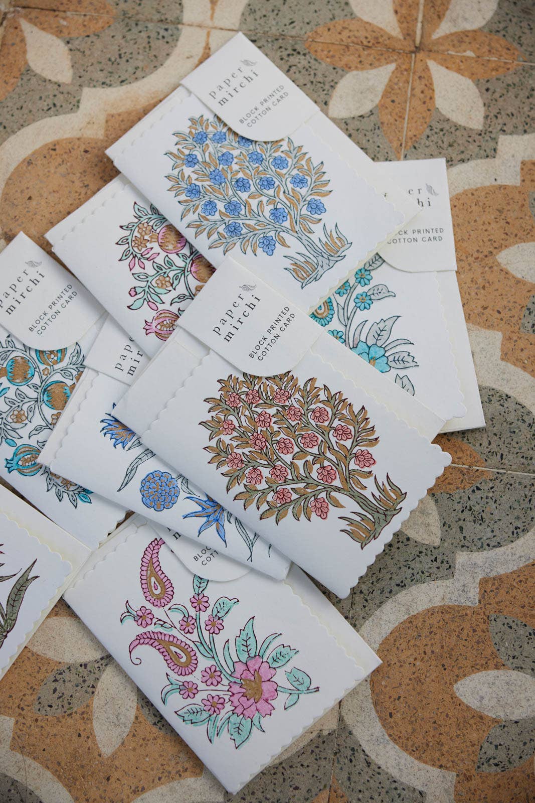 Paper Mirchi - Hand Block Printed Greeting Card - GC Mogra Coral