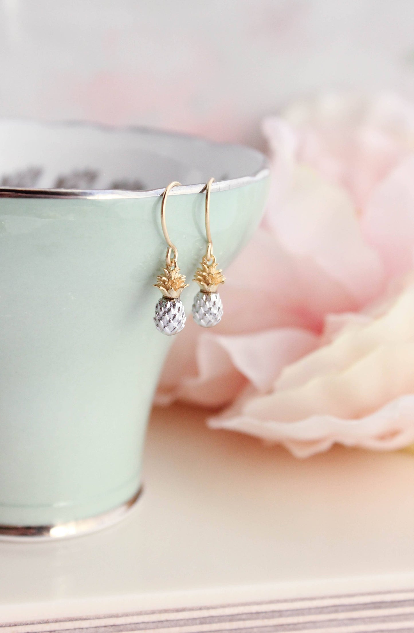 A Pocket of Posies - Tiny Pineapple Drop Earrings - Gold and Silver