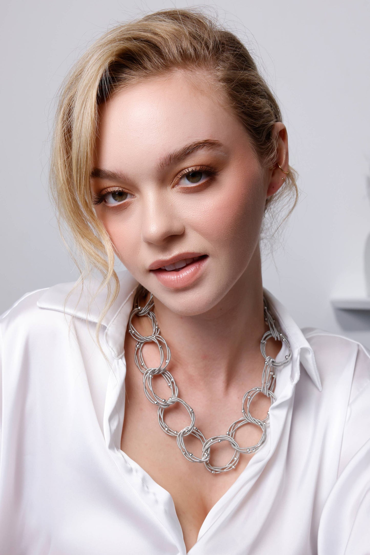 Sea Lily - L45A - Silver Multi Rings Necklace With Silver Beads