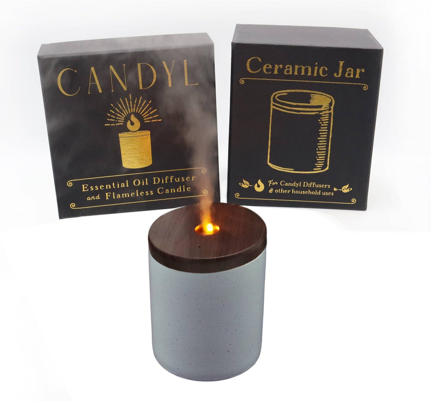 Candyl - Candyl Candle Diffuser with Rechargeable Battery: Black Jar, Light Wood Top