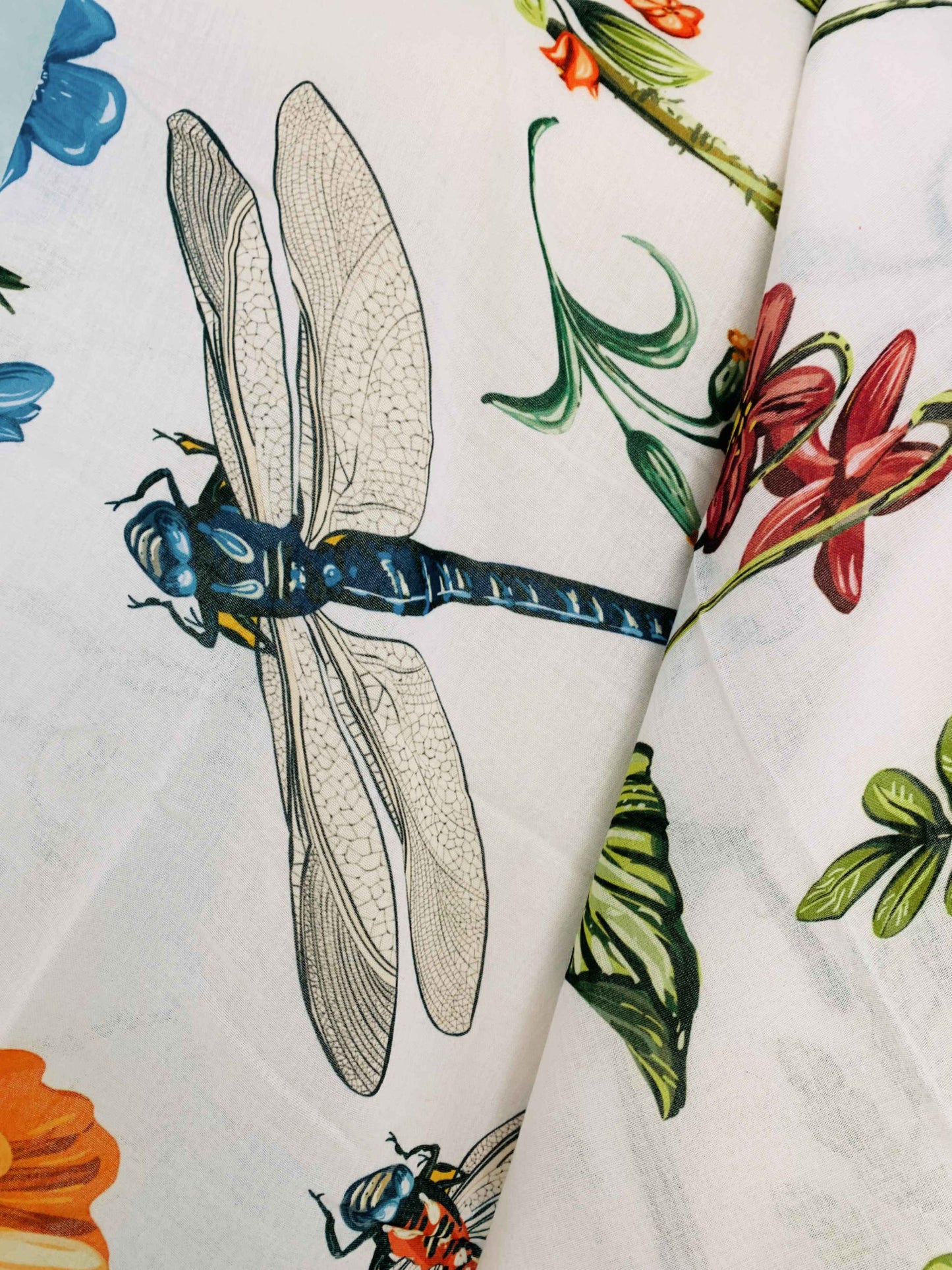 JC Sunny Fashion - White-Multi Dragonfly & Floral Scarf/Shawl