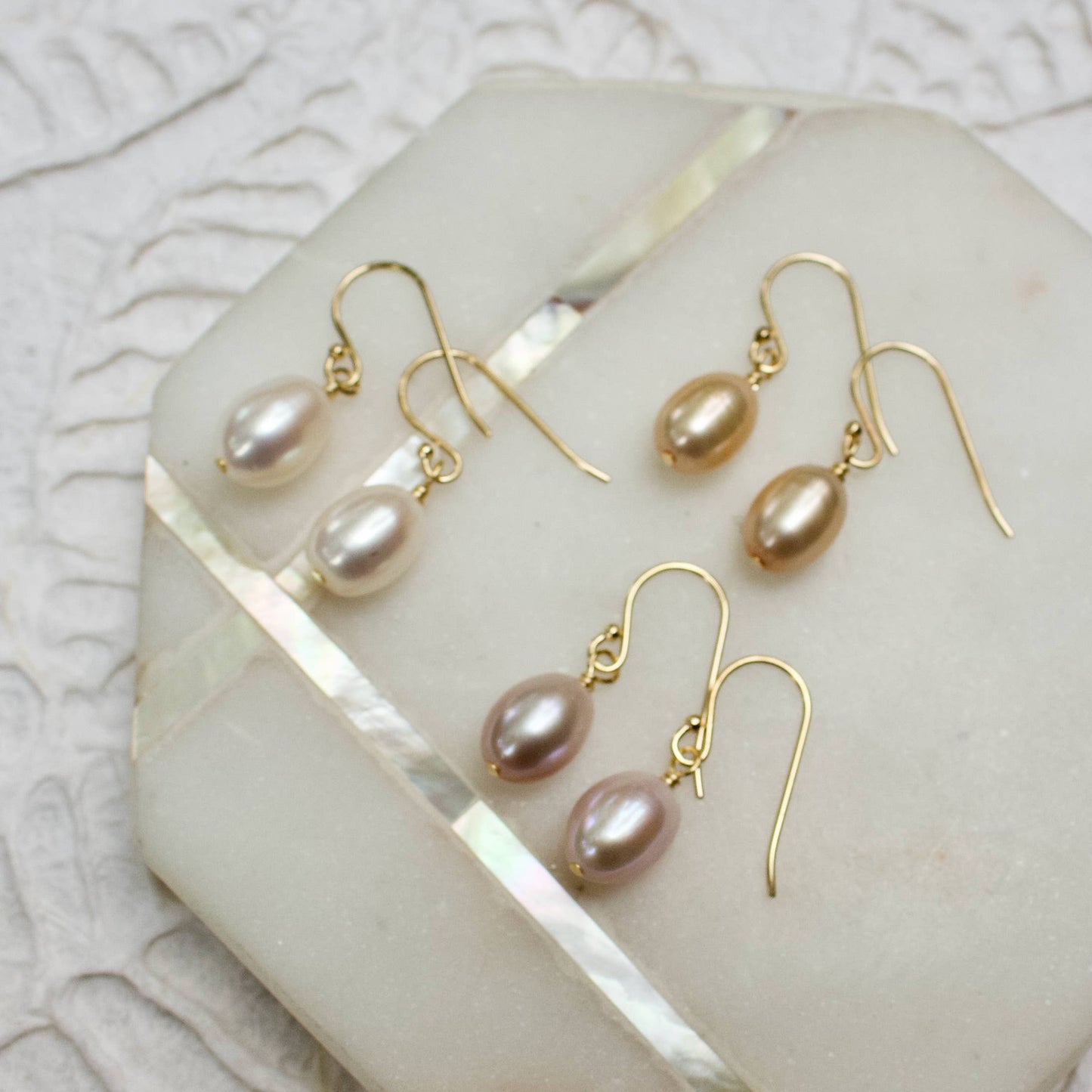 a.v. max - Dainty Pearl Drop Earrings: White
