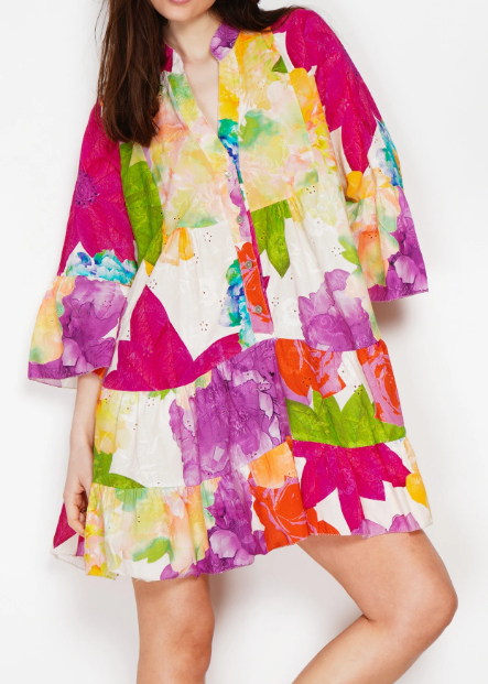 LOOWIE - 95EMBP Purple Cotton Leaves Eyelet Dress Cover Up