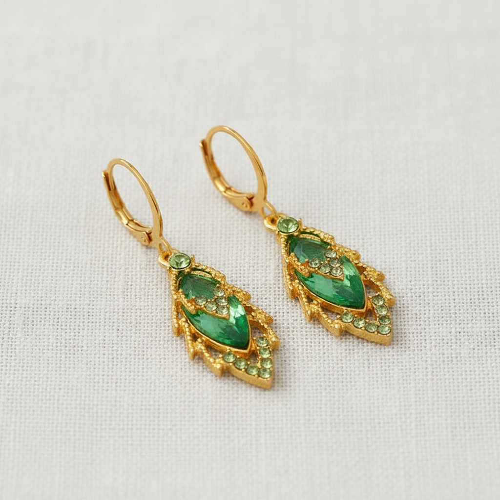 camilla dovey - Green Maple Leaf Zircon Ear Cuff Earrings