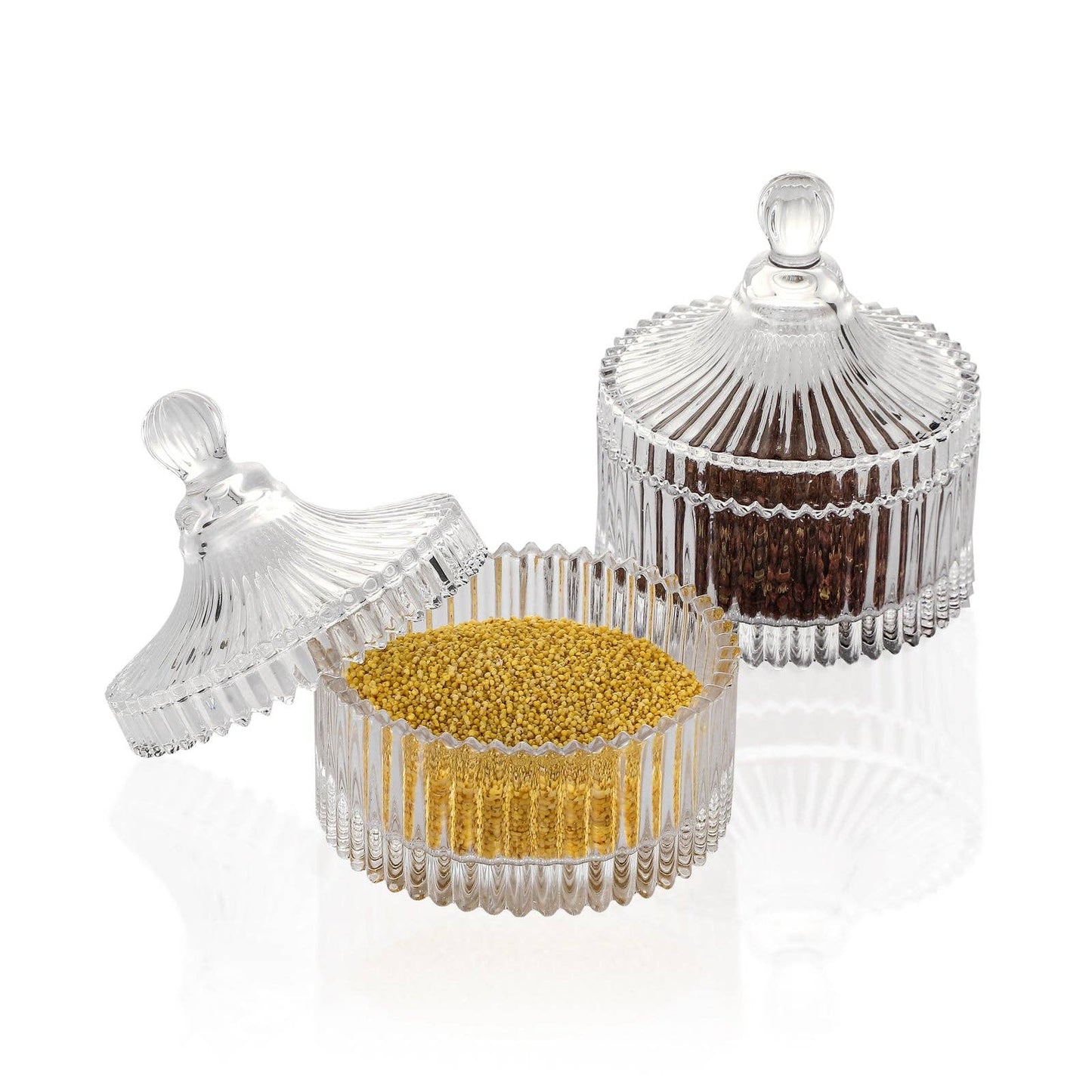 Everest Global - Crystal Clear Castle Glass Candy Jar with Lid set of 2: Ø4.1" x 4.7" H