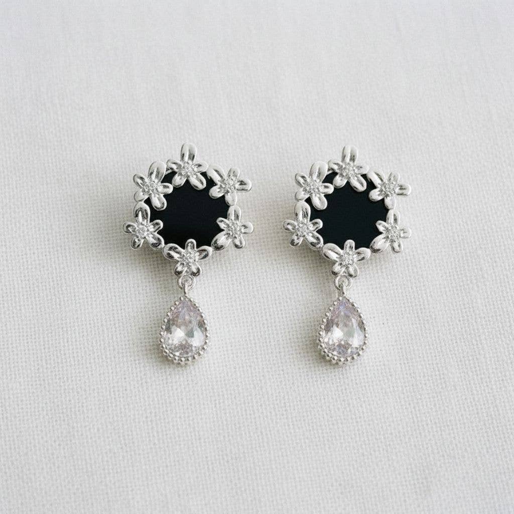 Ellemadera - Floral-Inspired Zirconia Drop Earrings