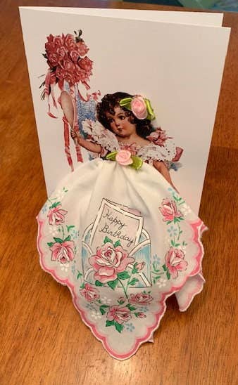 MOMENTS IN THYME - Happy Birthday Little Lady Keepsake Hanky Card: Happy Birthday/Pink
