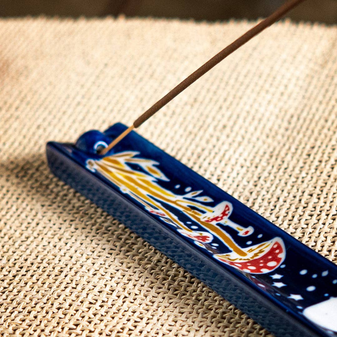 Urban Tokyo - Handpainted Ceramic Incense Holder 9 inch L Toadstool (1/72)