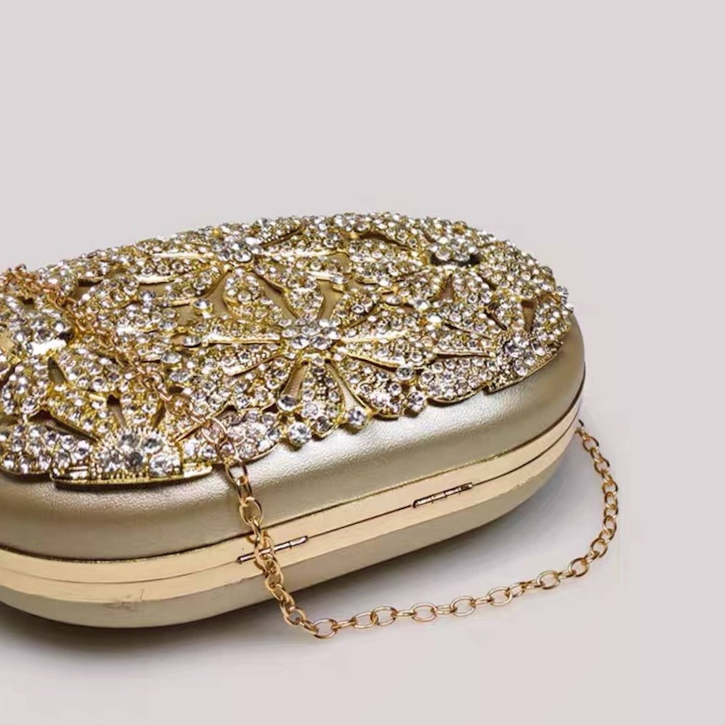 Cici’De Jewelry Amsterdam - Golden Luxury Evening Clutch with Embedded Flower Patterns f