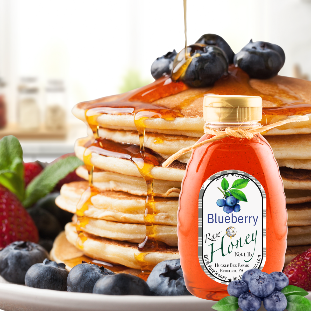 Huckle Bee Farms LLC - Blueberry Infused Raw Honey: 1 lb Bottle