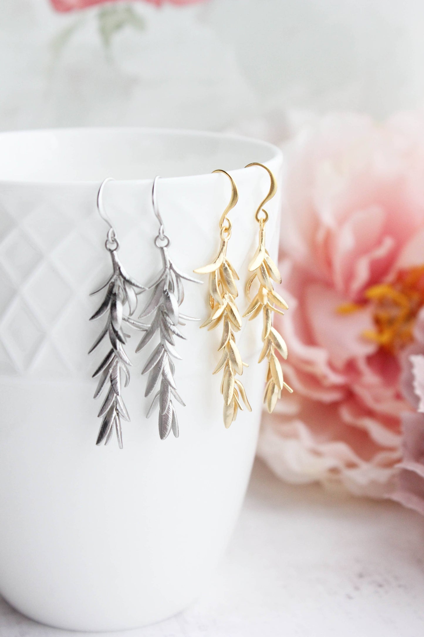 A Pocket of Posies - Rosemary Branch Earrings: Matte silver rhodium