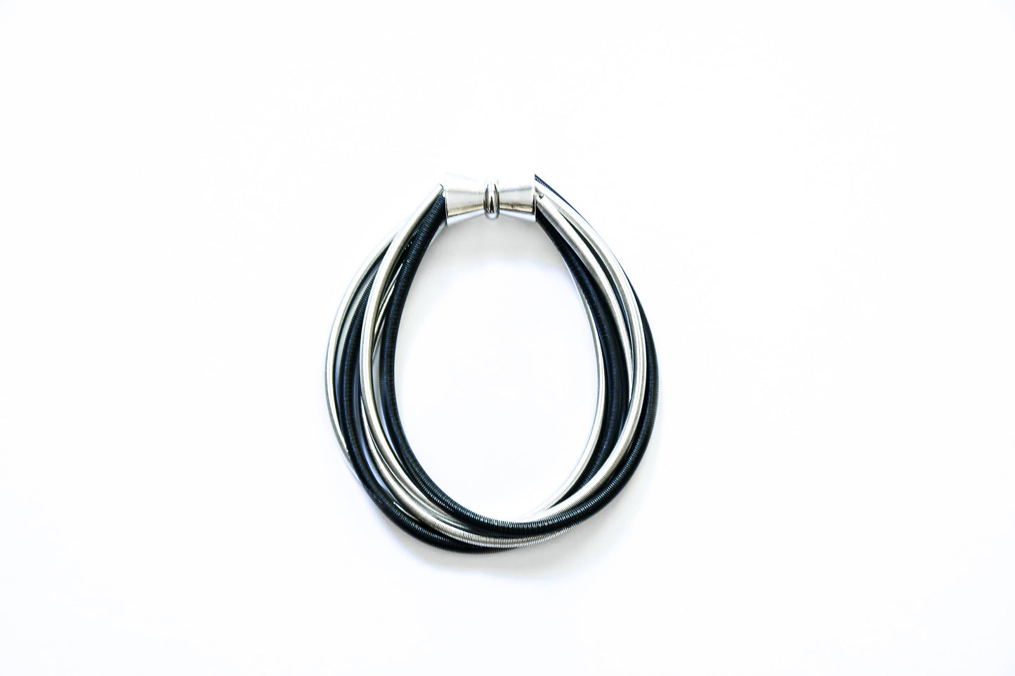 Sea Lily - L38H-BR - silver and black 5 strand wire bracelet with magne