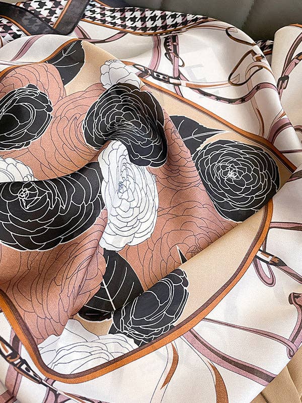 UZ Wholesale Store - Flower Print Houndstooth Scarf: PURPLE / One_size