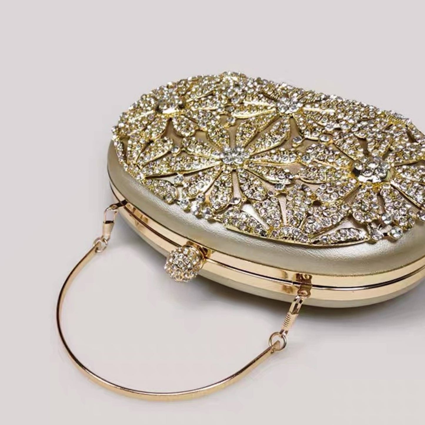 Cici’De Jewelry Amsterdam - Golden Luxury Evening Clutch with Embedded Flower Patterns f