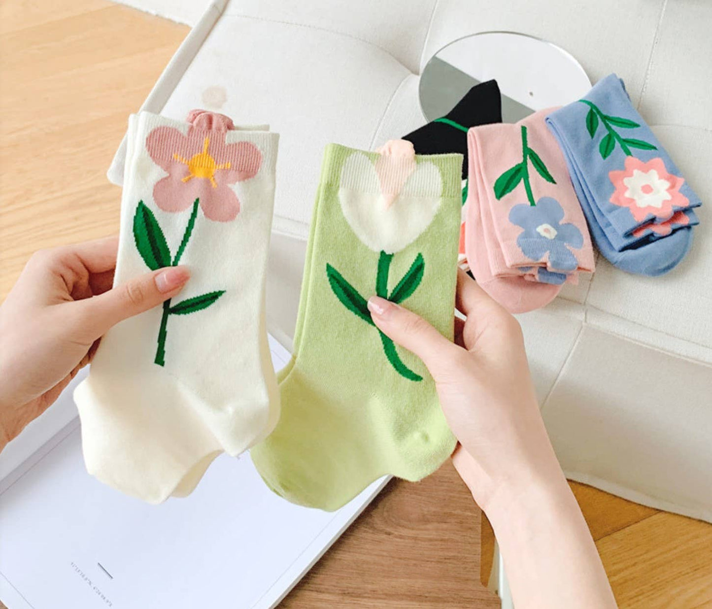 JC Sunny Fashion - JCS010 3D Floral Spring/Summer Socks: Assorted 5 pairs/pack--1 pattern per pair; min. 4 packs 20 pairs