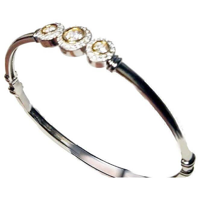 Diamond Veneer Travel Jewelry - Hinged Zirconite Cubic Zirconia 3-Stones Bezel Rhodium Bangl: SILVER