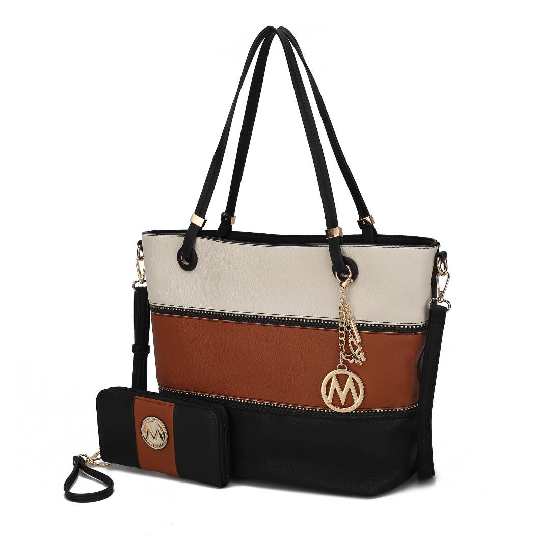 MKF Collection - Vallie Color-Block Vegan Leather Women Tote Handbag by Mia K: Charcoal-Pewter-Denim