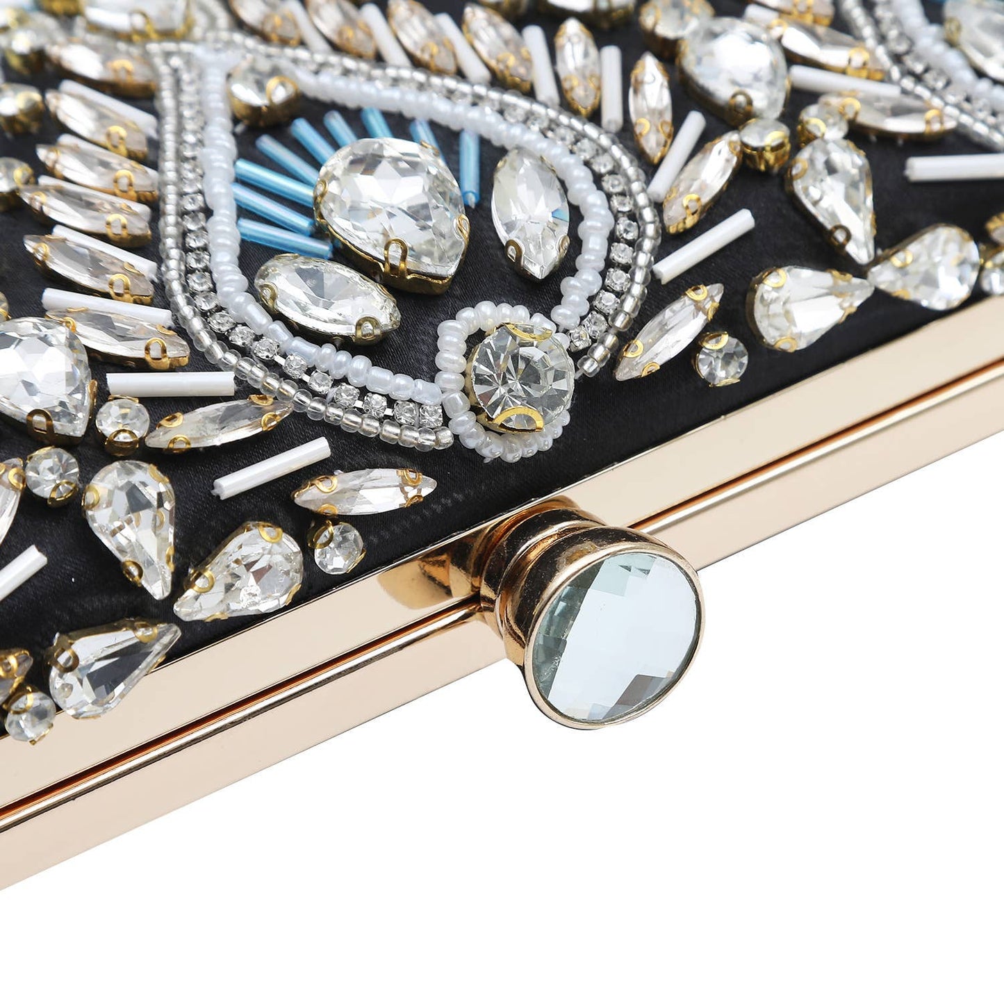 PEACH ACCESSORIES - 0308 Clutch bag with embellished jewelled details: Black