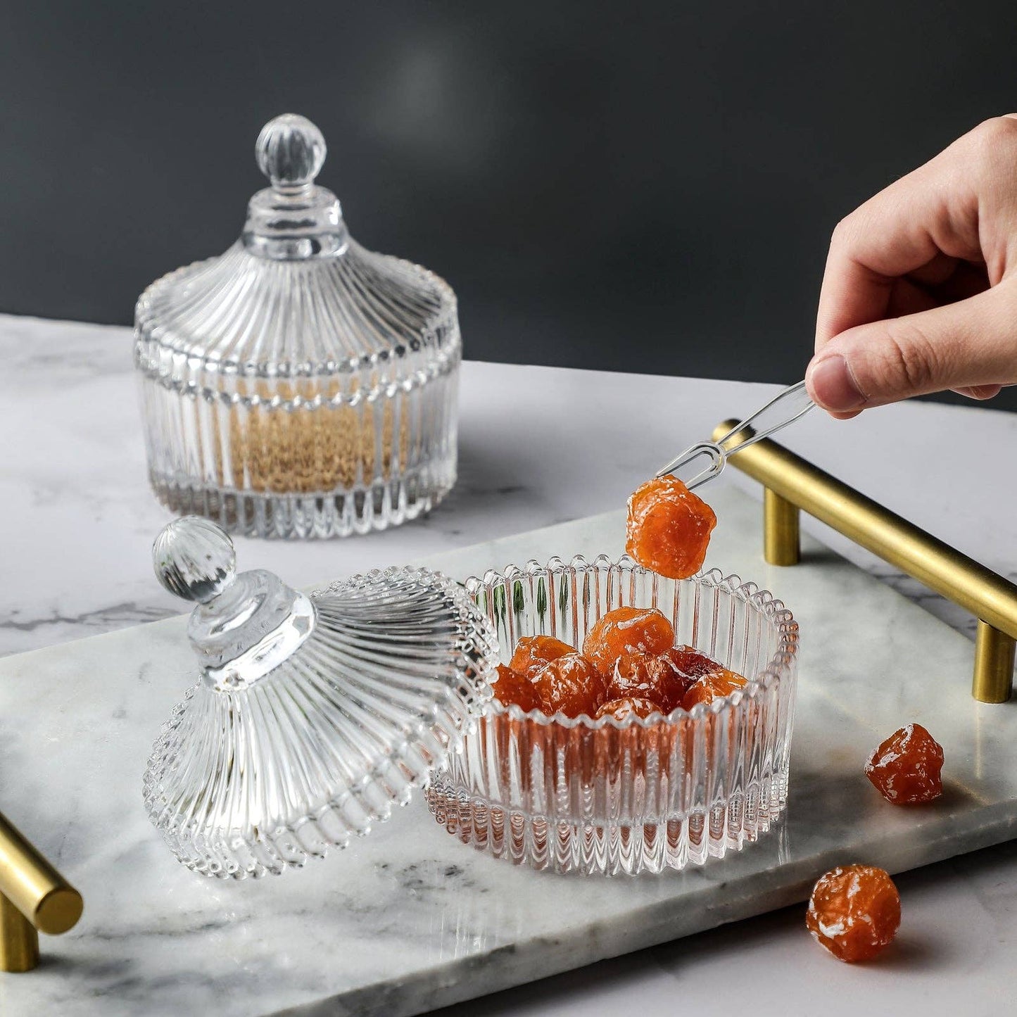 Everest Global - Crystal Clear Castle Glass Candy Jar with Lid set of 2: Ø4.1" x 4.7" H