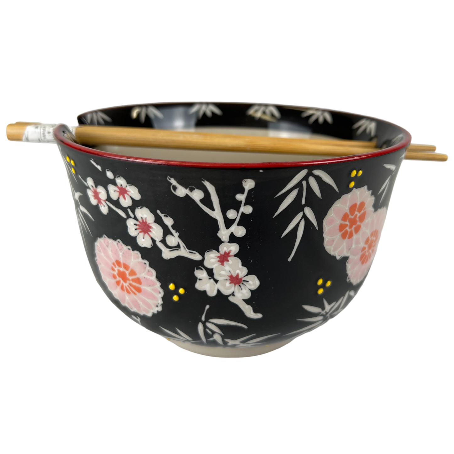Urban Tokyo - 24oz 6"Dx4"H Noodle Bowl With Chopsticks Set Floral Design (4/16)