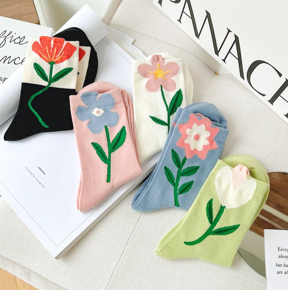 JC Sunny Fashion - JCS010 3D Floral Spring/Summer Socks: Assorted 5 pairs/pack--1 pattern per pair; min. 4 packs 20 pairs