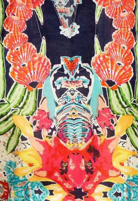 KikiSol - Navy Tropical Ruffle Dress: Medium