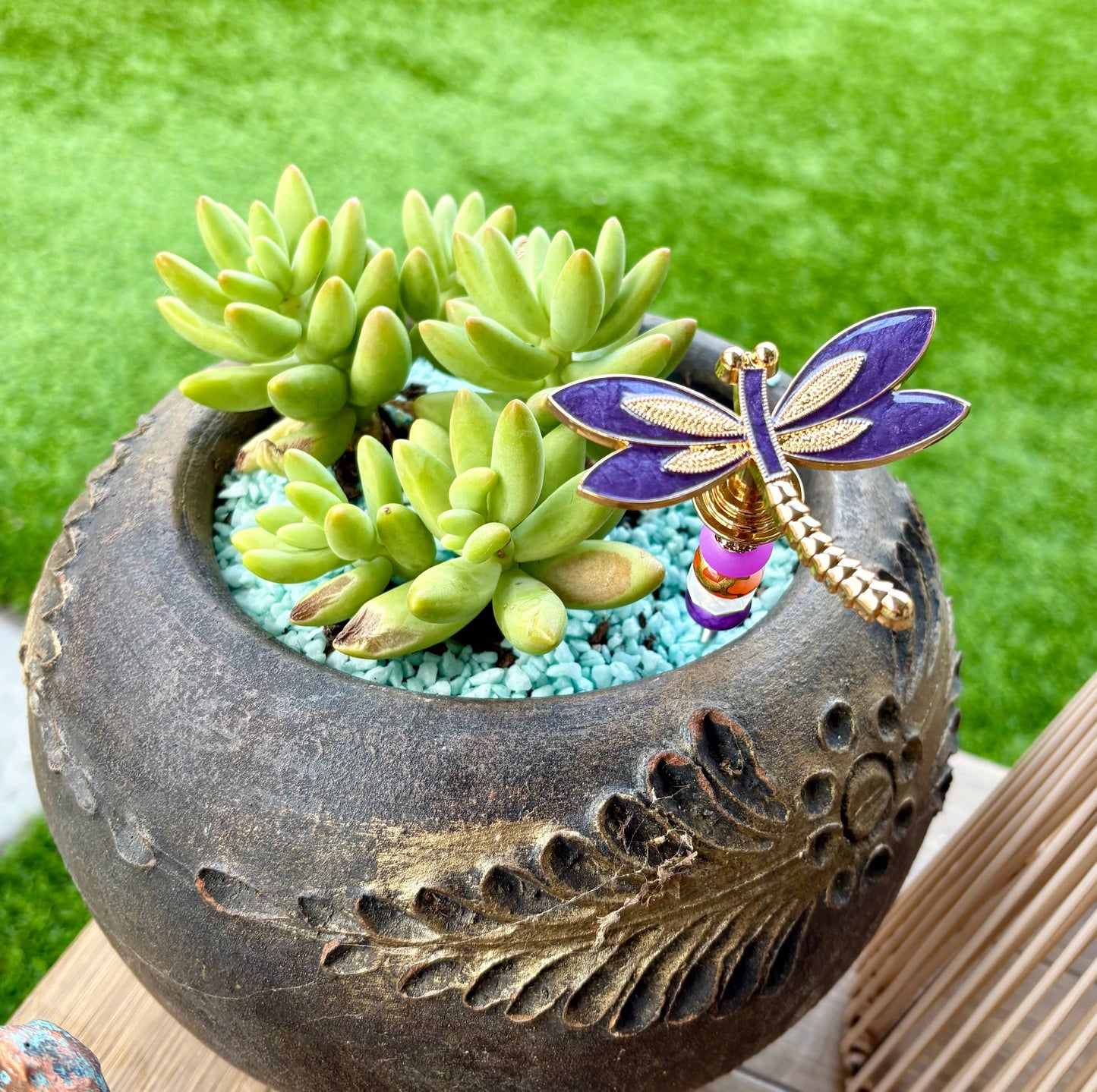 Sea of Bliss Shop - Dragonfly Garden Plant Stakes Beaded: Purple / 8 inch