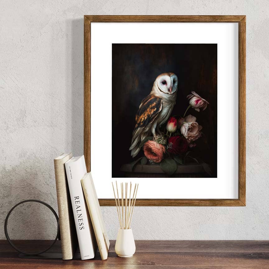 Salty Alyce - Owl Black and Gold Moody Dark Aesthetic Wall Art RD324