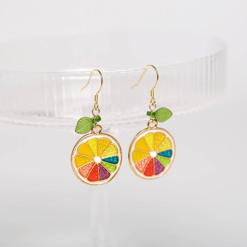 Haengseongworkshop - 18K Gold Plated S925 Dangle Lemon Fruit Enamel Charm Earrings