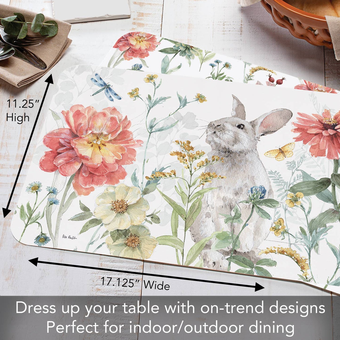 CounterArt/Highland Home/Thirstystone/CoasterStone - Spring Meadow Bunny Reversible Rectangular Plastic Placemat