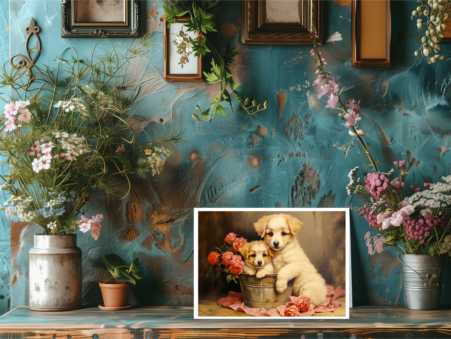 Salty Alyce - Victorian Garden Puppies Blank Card 60AS