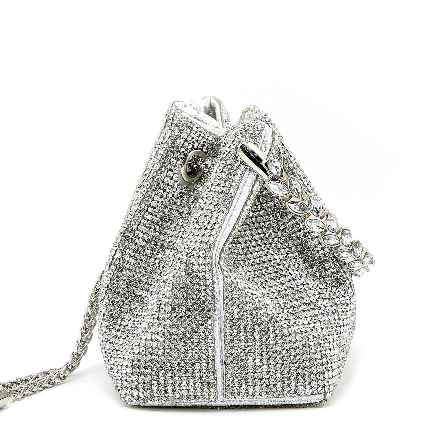 PEACH ACCESSORIES - 6641 crystal bucket bag with crystal handle: Gold