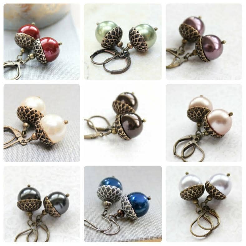 A Pocket of Posies - Pearl Acorn And Branch Necklace - ANTIQUED BRASS: 15. Chocolate Brown / 18 Inches