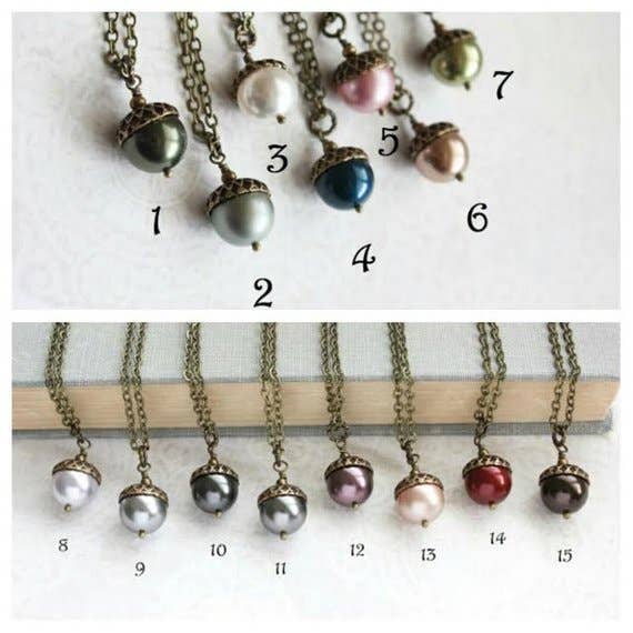 A Pocket of Posies - Pearl Acorn And Branch Necklace - ANTIQUED BRASS: 15. Chocolate Brown / 18 Inches