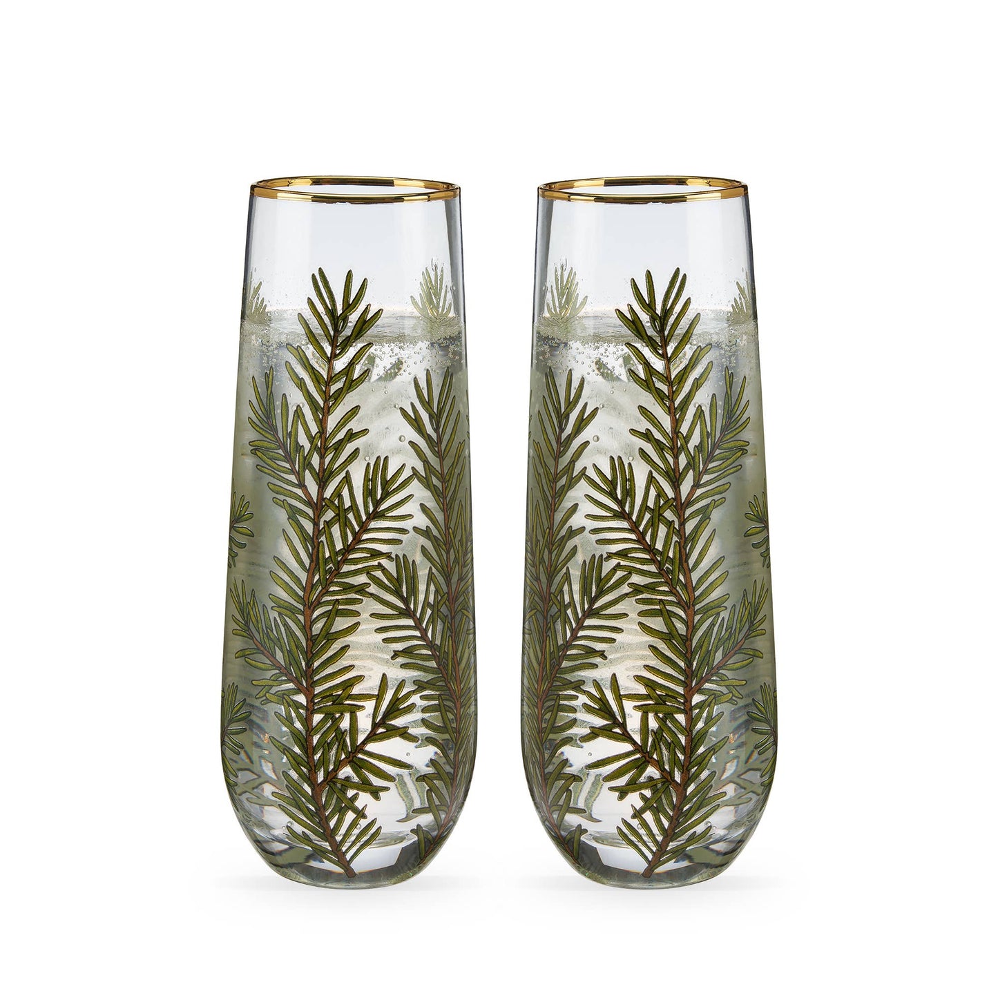 Twine - Gold-Rimmed Woodland Stemless Champagne Flutes - Set of 2