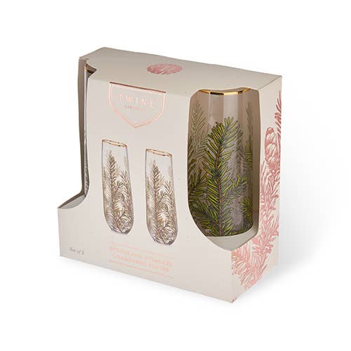 Twine - Gold-Rimmed Woodland Stemless Champagne Flutes - Set of 2