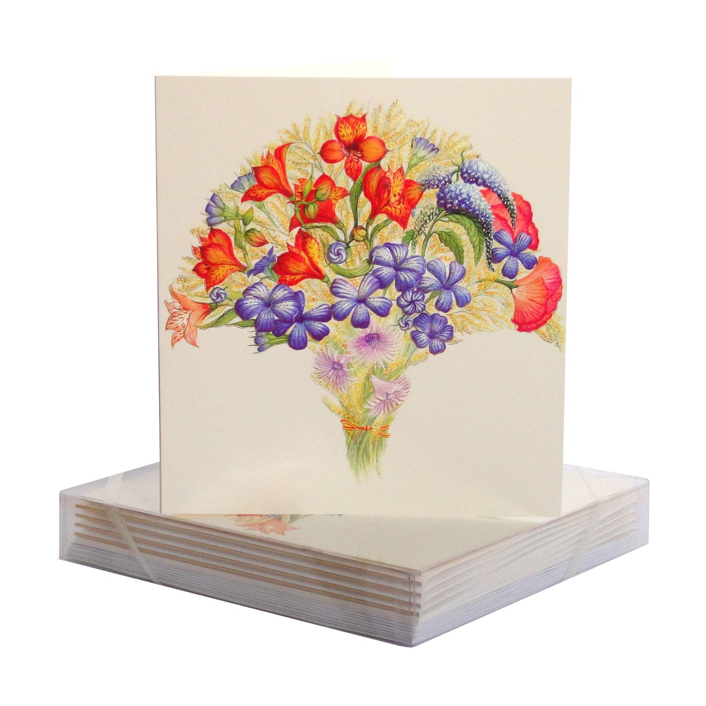 PAULA SKENE DESIGNS - Orange and Blue Flowers Blank Card