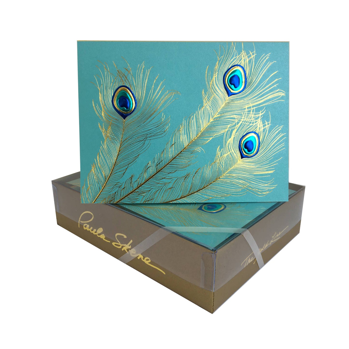 PAULA SKENE DESIGNS - Teal Peacock Trio Blank Card