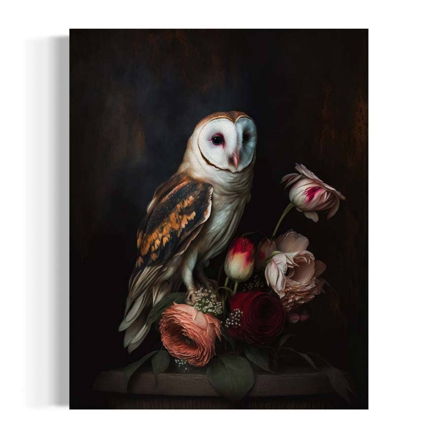Salty Alyce - Owl Black and Gold Moody Dark Aesthetic Wall Art RD324