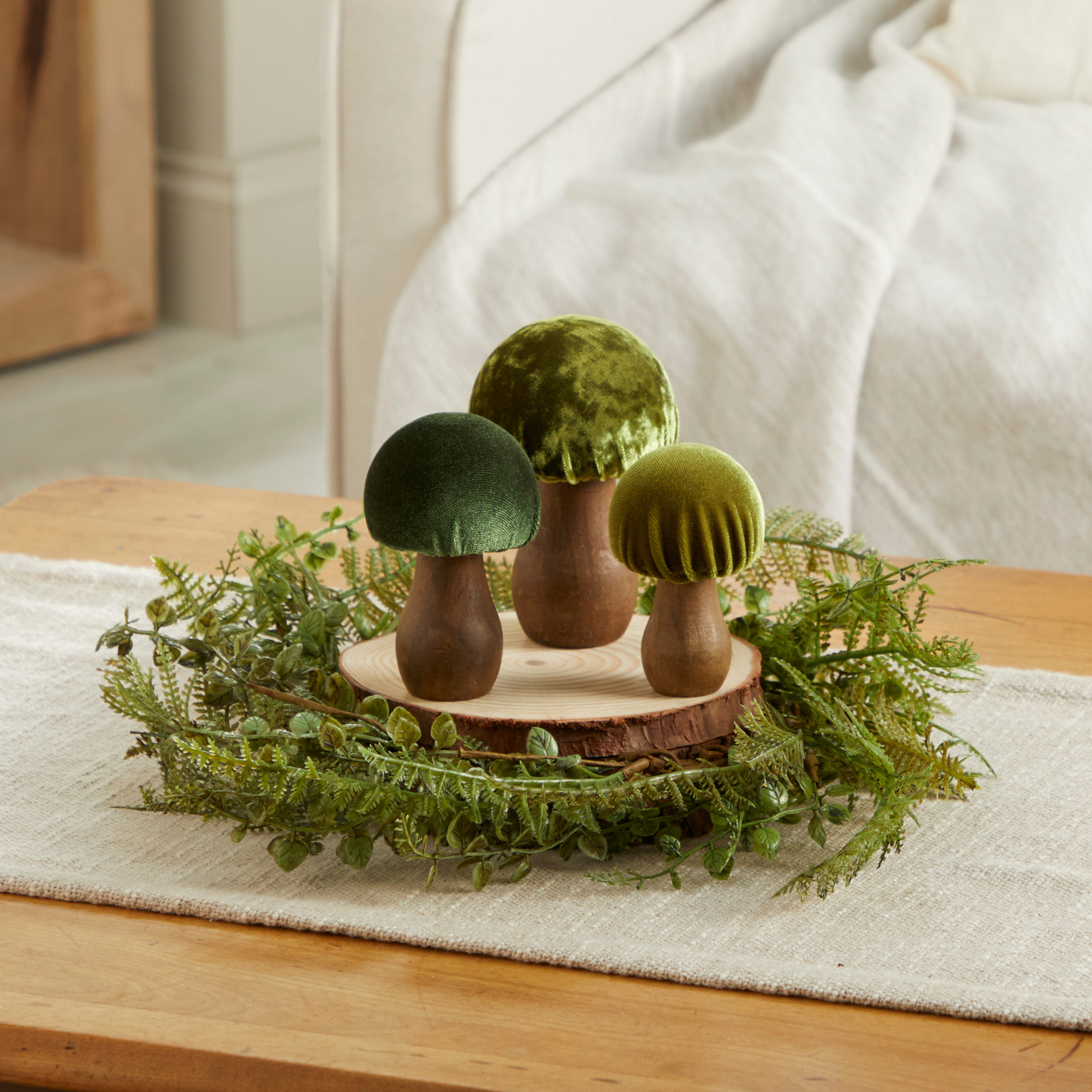 Your Heart's Content - Mushroom Velvet Sets All Season Decor, Nature Lover Gift: Velvet Green Set of 3