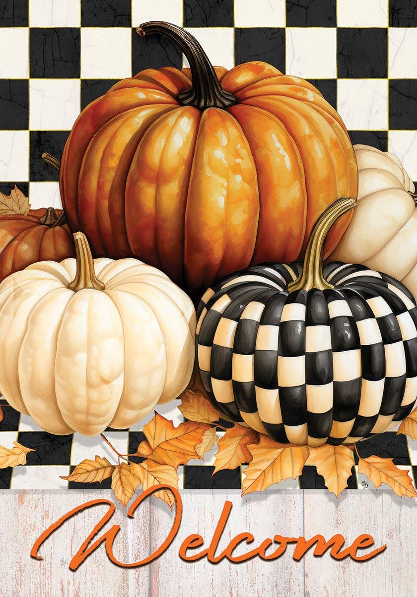 Custom Decor - Checkered Pumpkin-Flag by Kate Ward Thac - 12” ...
