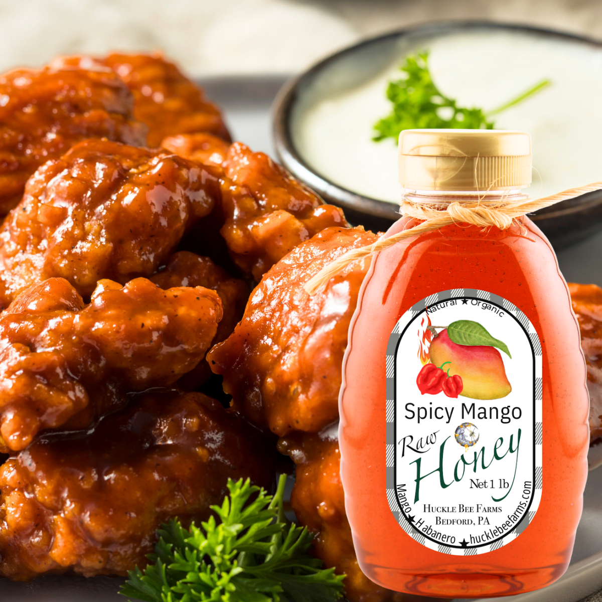 Huckle Bee Farms LLC - Spicy Mango Honey: 1 Lb Bottle
