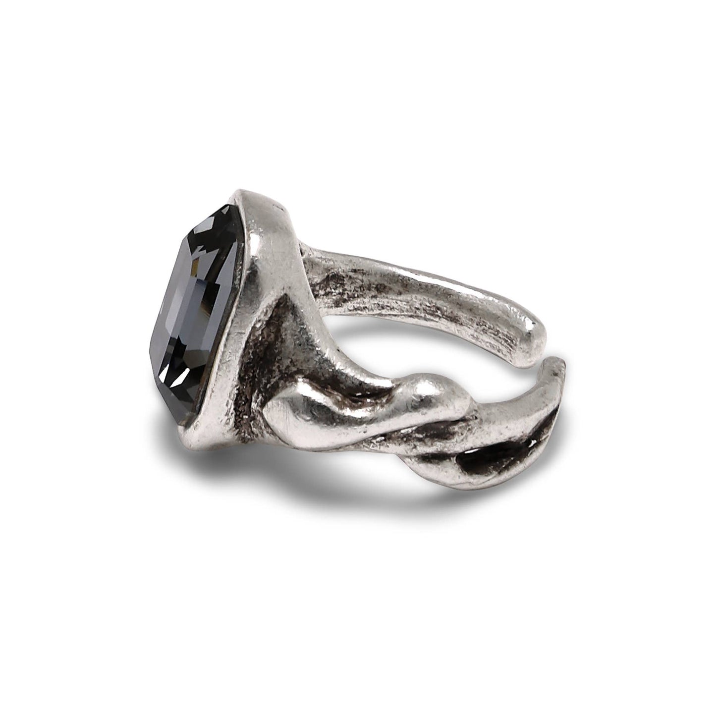 Chanour - Handmade Smoky Crystal Brass Ring - 6981