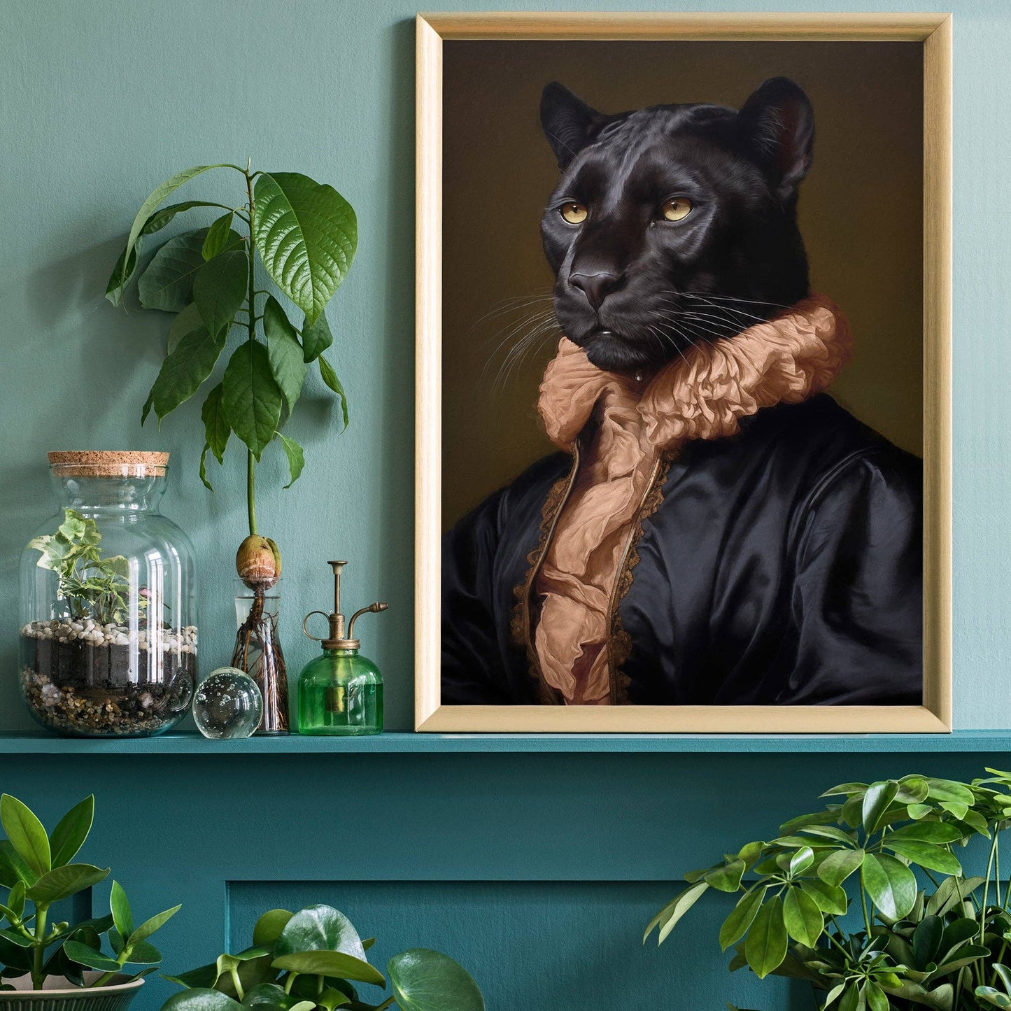 Ink & Drop - Black Panther in Peach Neck Ruff Print: 11 ¾ x 15 ¾ in | 30x40 cm / Matte