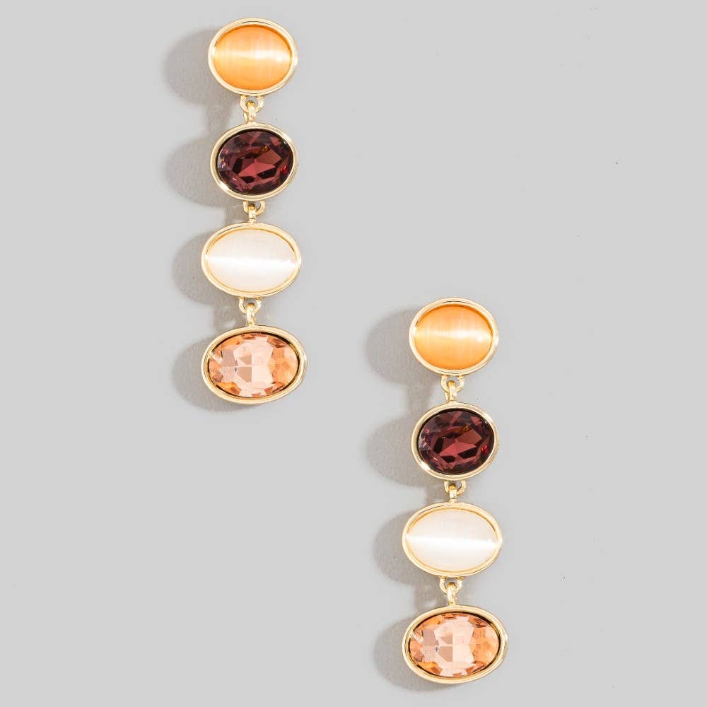 The Looks by Fame Accessories - Tiered Oval Crystal Drop Earrings: 1BLUE