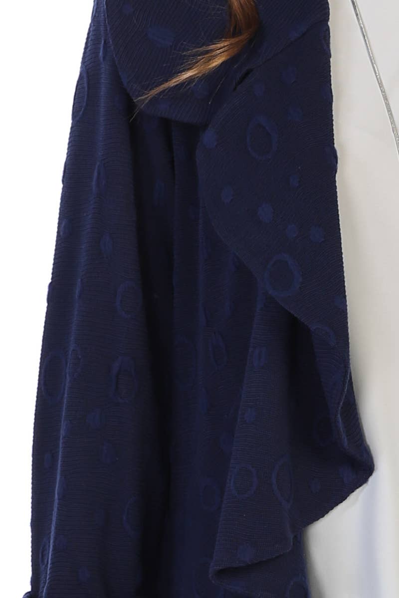 Focus Fashion - Flyaway Cardigan with Texture Wide Collar: NAVY / M