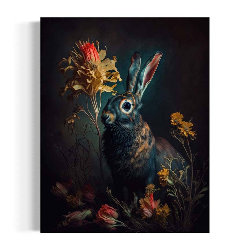 Salty Alyce - Moody Vintage Rabbit in Floral Antique Painting AS136