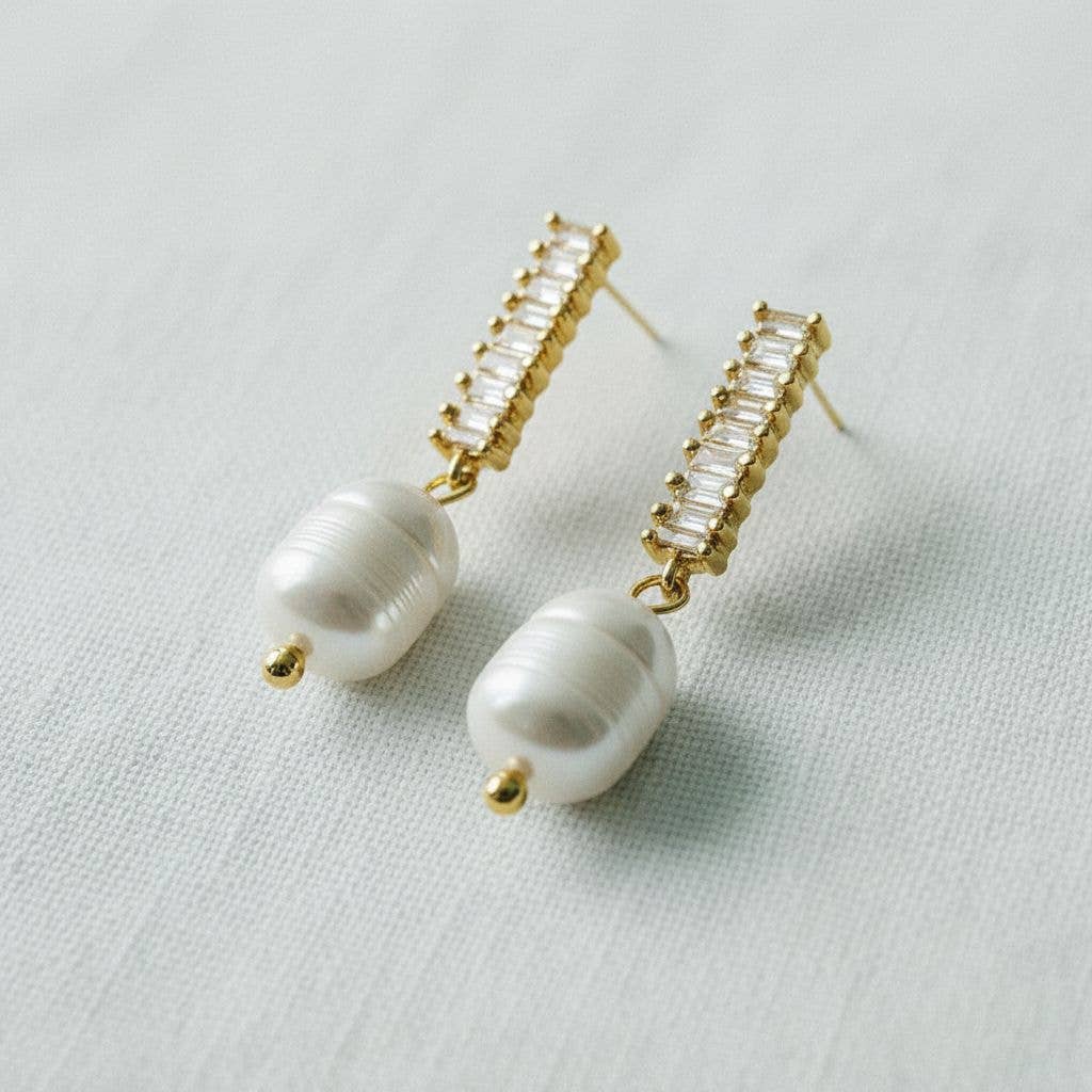 Ellemadera - Artisan Vintage Gemstone Pearl Drop Earrings